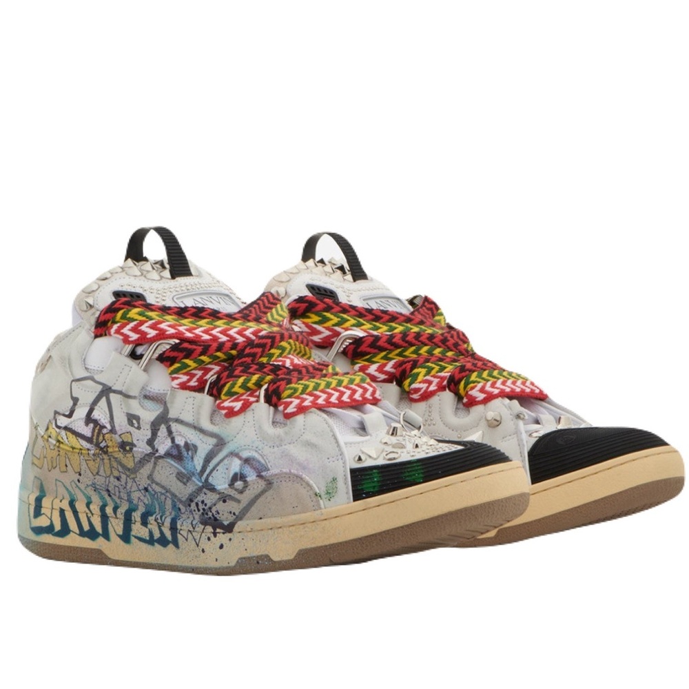 LANVIN Curb Sneaker Graffiti In White/black/multicolor